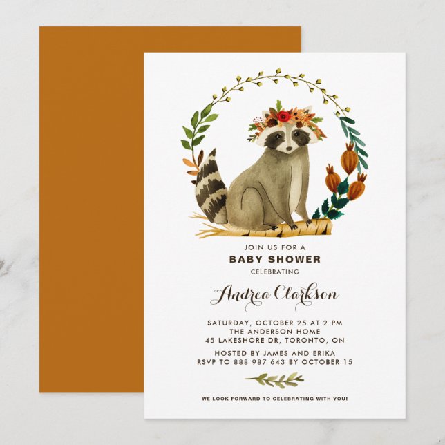 Watercolor Squirrel Wreath Autumn Baby Shower Invitation (Front/Back)