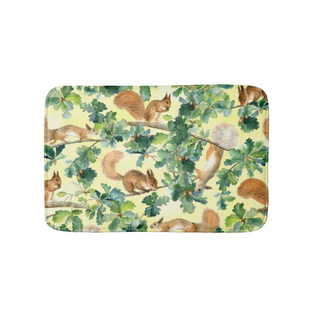 Watercolor squirrels, oak seamless pattern. bath mat (Front)