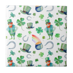 Watercolor St. Patrick's Day Pattern Ceramic Tile