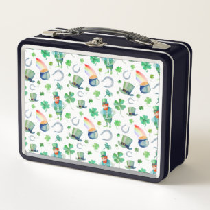 Watercolor St. Patrick's Day Pattern Metal Lunch Box