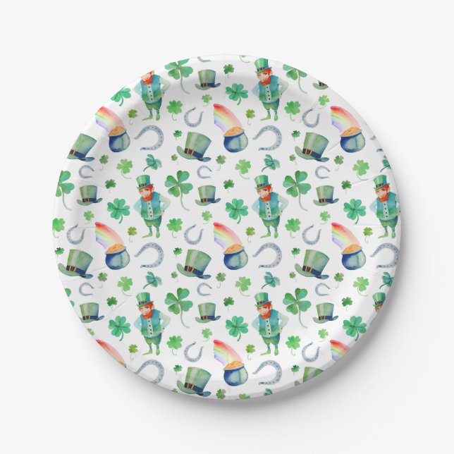 Watercolor St. Patrick's Day Pattern Paper Plate (Front)