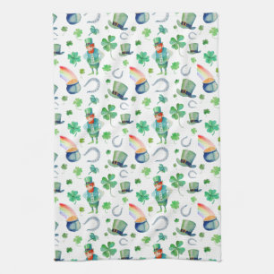 Watercolor St. Patrick's Day Pattern Tea Towel