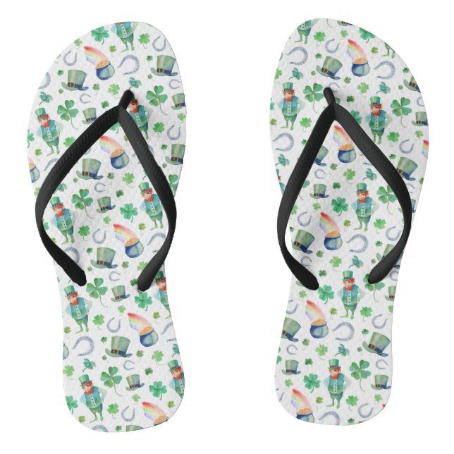Watercolor St. Patrick's Day Pattern Thongs (Footbed)
