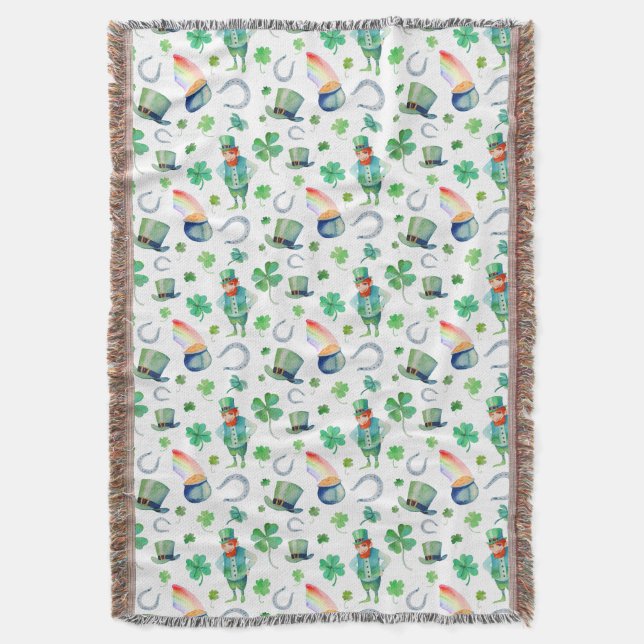 Watercolor St. Patrick's Day Pattern Throw Blanket (Front Vertical)