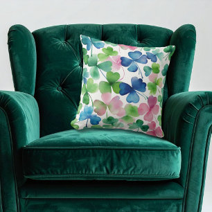 Watercolor St Patricks Day Shamrock Cushion
