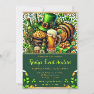 Watercolor St Patrick's Day Sweet Sixteen Invitation