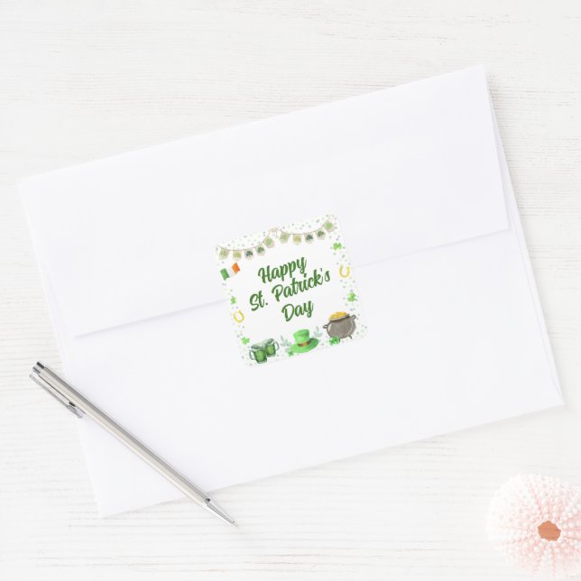 Watercolor St Patricks Square Sticker (Envelope)