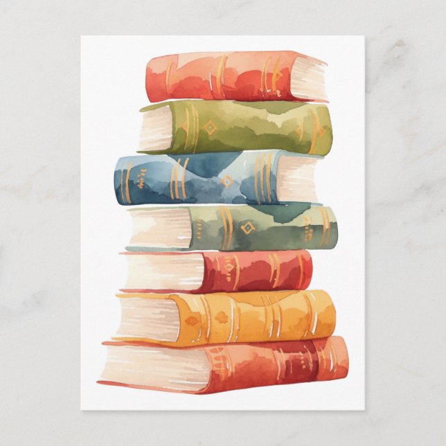 Watercolor Stack of Books Illustration Postcard (Front)