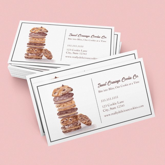 Watercolor Stack Of Cookies Bakery Business Card (Creator Uploaded)
