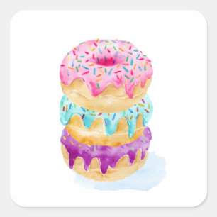 Watercolor stack of doughnuts square sticker