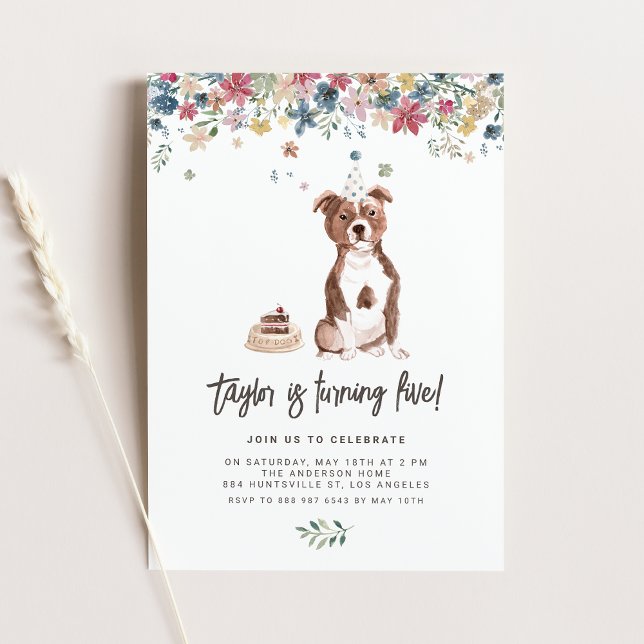 Watercolor Staffordshire Bull Terrier Dog Birthday Invitation (Celebrate your furry friend’s special day with our charming pitbull dog birthday invitation.)