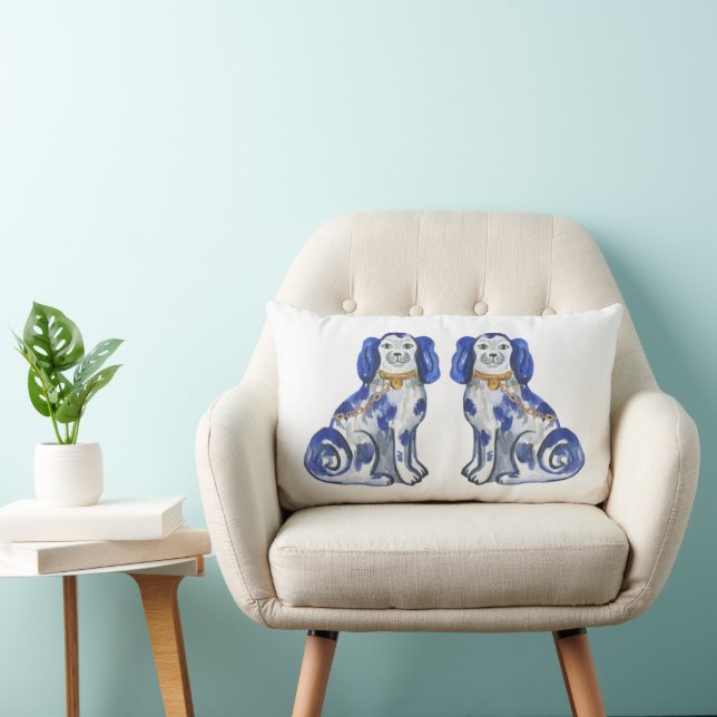 Watercolor Staffordshire Dogs Lumbar Cushion (Chair)