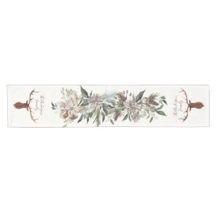 Watercolor stag and winter foliage table runner