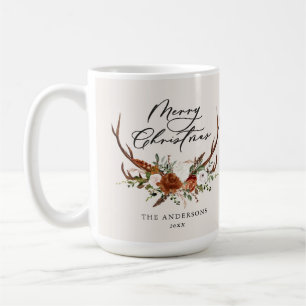 watercolor stag floral merry christmas coffee mug