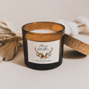 watercolor stag floral merry christmas rectangular sticker