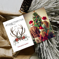 Watercolor Stag Greenery Photo Merry Christmas