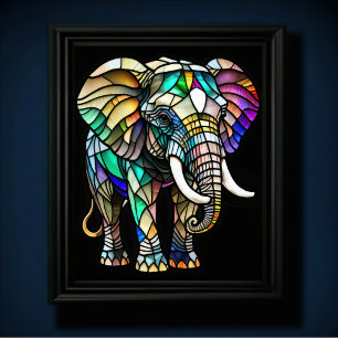 Watercolor Stained Glass Elephant Poster