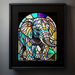 Watercolor Stained Glass Elephant Poster