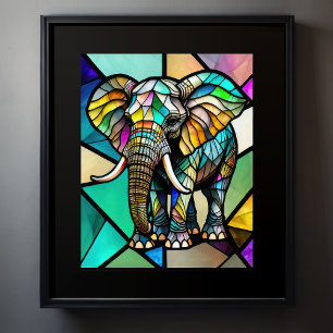 Watercolor Stained Glass Elephant Poster