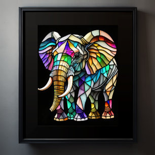 Watercolor Stained Glass Elephant Poster