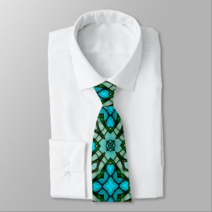 Watercolor Stained Glass Green Blue Spring Summer Tie