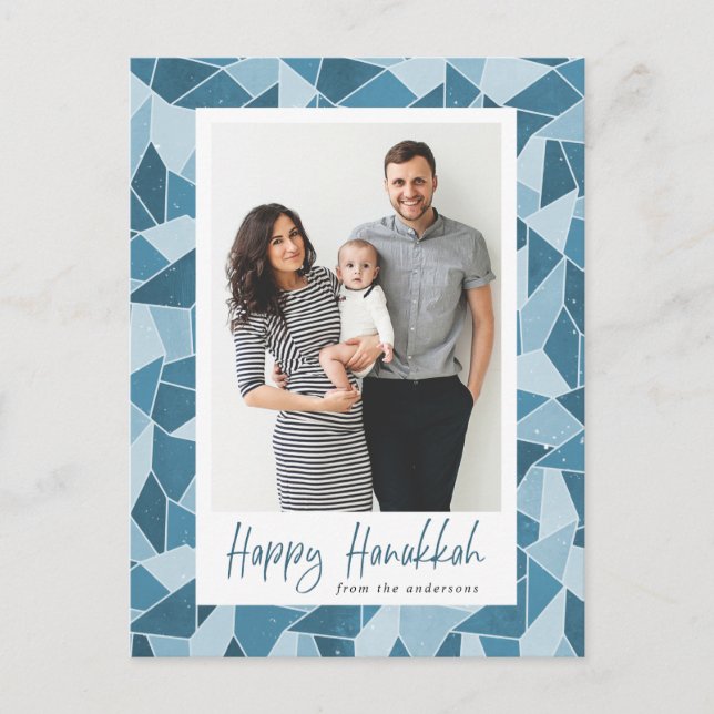 Watercolor Stained Glass Happy Hanukkah Photo Holiday Postcard (Front)
