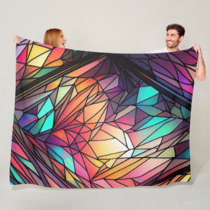 Watercolor Stained Glass Style Abstract Geometric Fleece Blanket