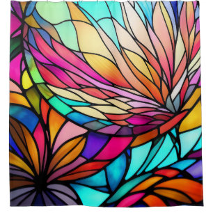 Watercolor Stained Glass Style Abstract Geometric Shower Curtain