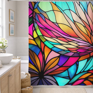 Watercolor Stained Glass Style Abstract Geometric Shower Curtain