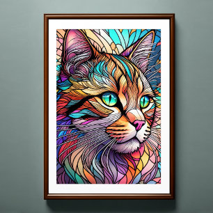 Watercolor Stained Glass Style Cat 2:3 Poster