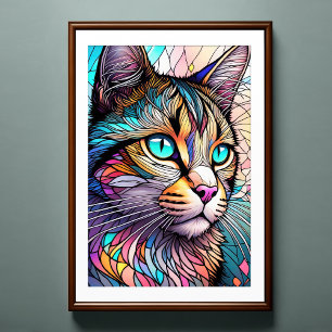 Watercolor Stained Glass Style Cat 2:3 Poster