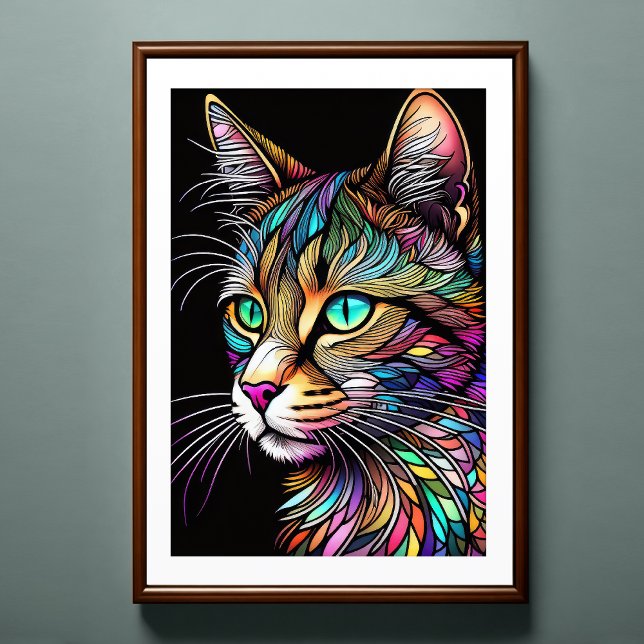 Watercolor Stained Glass Style Cat 2:3 Poster (Creator Uploaded)