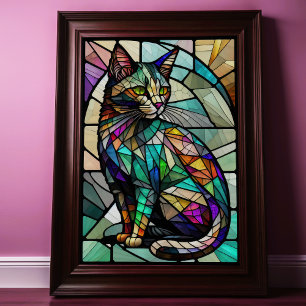 Watercolor Stained Glass Style Cat 2:3 Poster