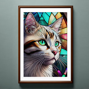 Watercolor Stained Glass Style Cat 2:3 Poster