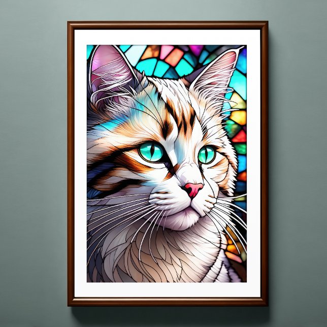 Watercolor Stained Glass Style Cat 2:3 Poster (Creator Uploaded)