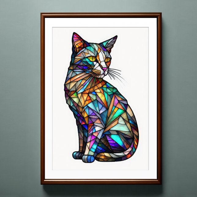 Watercolor Stained Glass Style Cat 2:3 Poster (Creator Uploaded)