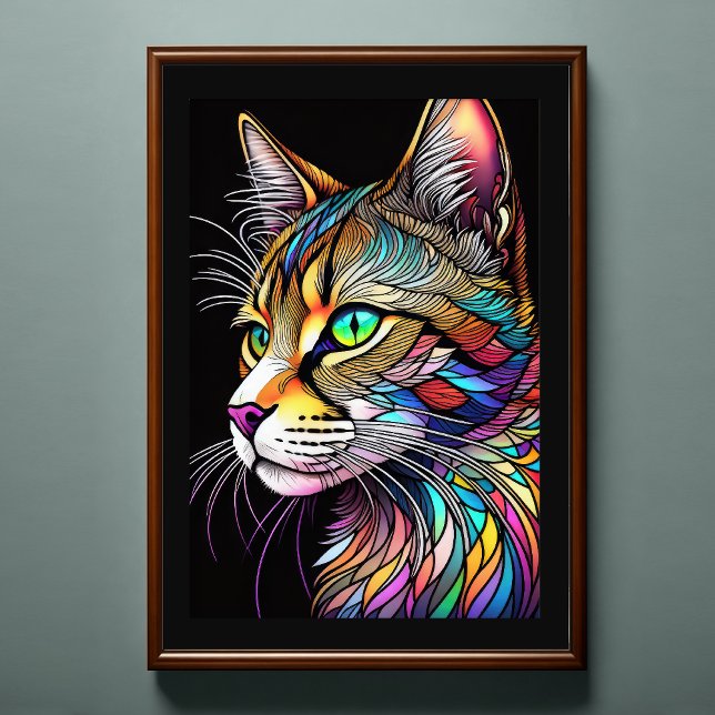 Watercolor Stained Glass Style Cat 2:3 Poster (Creator Uploaded)