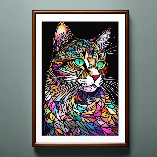 Watercolor Stained Glass Style Cat 2:3 Poster (Creator Uploaded)