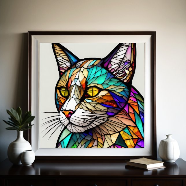 Watercolor Stained Glass Style Cat Poster (Creator Uploaded)