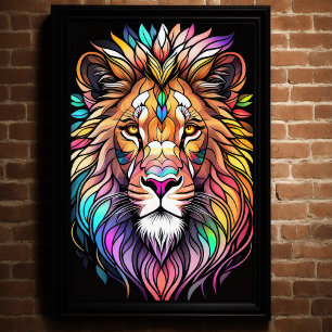 Watercolor Stained Glass Style Lion 2:3 Poster