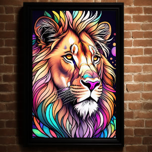 Watercolor Stained Glass Style Lion 2:3 Poster