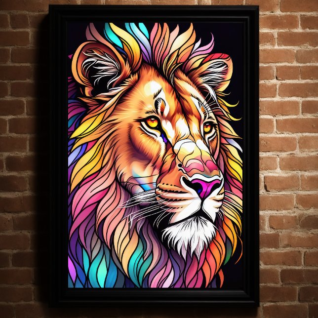 Watercolor Stained Glass Style Lion 2:3 Poster (Creator Uploaded)