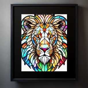 Watercolor Stained Glass Style Lion 5:4 Poster