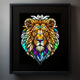Watercolor Stained Glass Style Lion 5:4 Poster