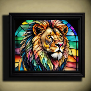 Watercolor Stained Glass Style Lion 5:4 Poster