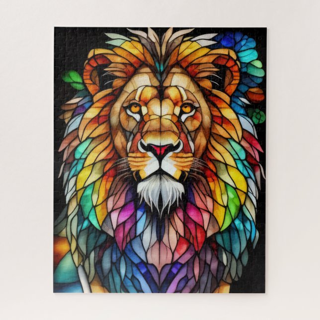 Watercolor Stained Glass Style Lion Jigsaw Puzzle (Vertical)