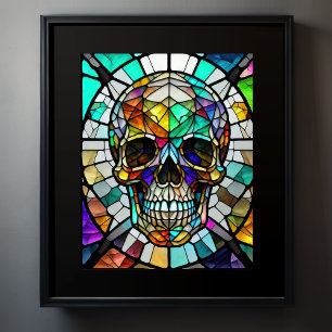 Watercolor Stained Glass Style Skull 5:4 Poster