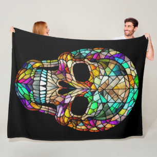 Watercolor Stained Glass Style Skull Fleece Blanket