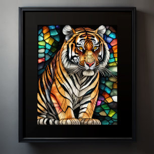 Watercolor Stained Glass Style Tiger 5:4 Poster