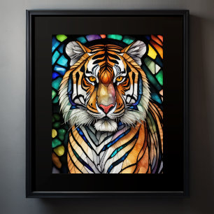 Watercolor Stained Glass Style Tiger 5:4 Poster